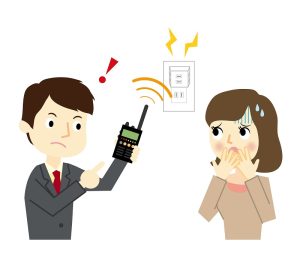 盗聴器を発見する男性と青ざめる女性のイラスト