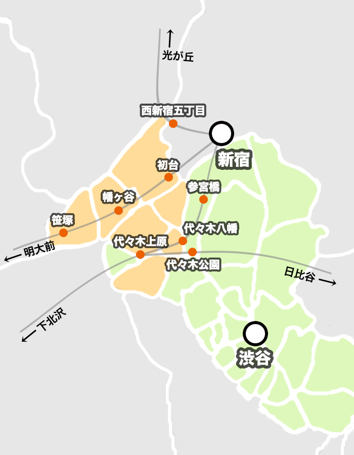 渋谷区の街の新宿駅・渋谷駅へのアクセス