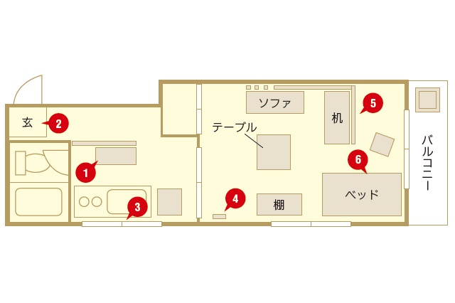M.Oさんが住む賃貸物件の間取り。キッチンがちょっと広めの1Kに住んでいる|【インテリアコーディネート術】1Kの賃貸物件をDIY!おしゃれ男子学生の部屋づくり