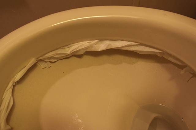 まず、トイレットペーパーを便器の裏側に詰める|部屋の消臭対策!部屋の嫌な臭いを取る方法