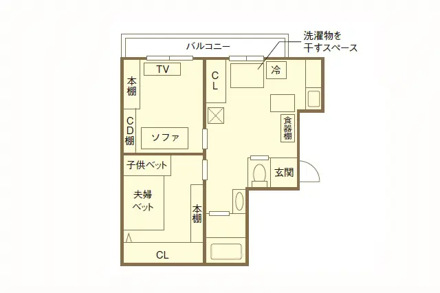よくある2DKタイプに住む岸田さん夫婦。2つある部屋のうち1つは寝室に|同棲前にチェック!二人暮らしの間取りは1LDK、2DKどっちがいい?メリット・デメリットと先輩カップルの体験談