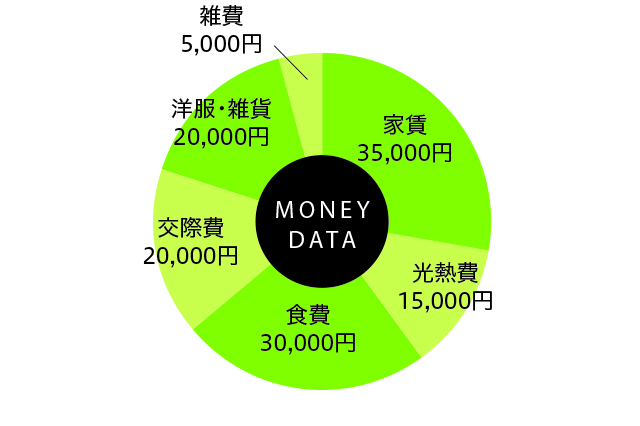月々の生活費は家賃:35,000円、光熱費:15,000円、食費:30,000円、交際費:20,000円、洋服・雑貨:20,000円、雑費:5,000円|家賃3万円台の賃貸物件をDIYでアレンジ!自分らしくお得に住む方法とは?