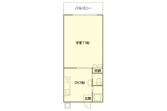 二人暮らし中の浦田さん夫婦が住む1DKの間取図