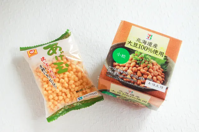 あげ玉(東洋水産)と納豆(セブンイレブン)