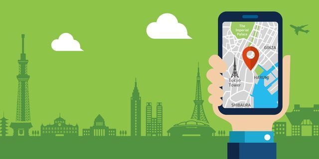地図が表示されたスマホのイラスト