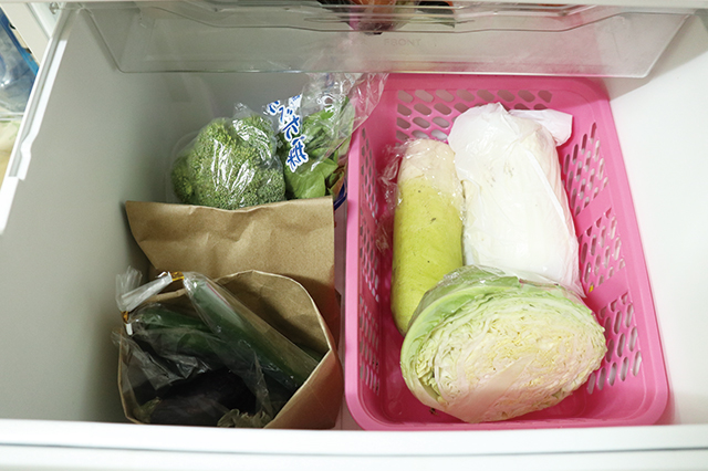 大型の野菜や縦に長い野菜の収納例