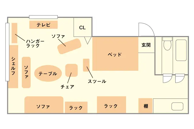 ウチヤマさんが住んでいる1Kの間取図