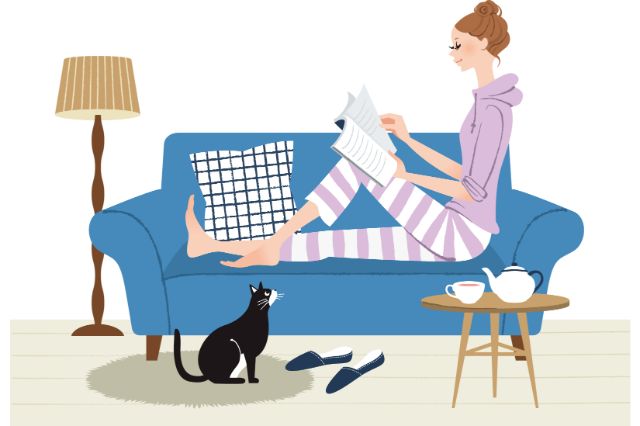 部屋でくつろぐ女性のイラスト