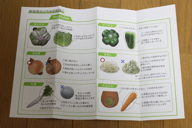 3COINS(スリーコインズ)のベジタブルストッカーの箱に入っている豆知識シート