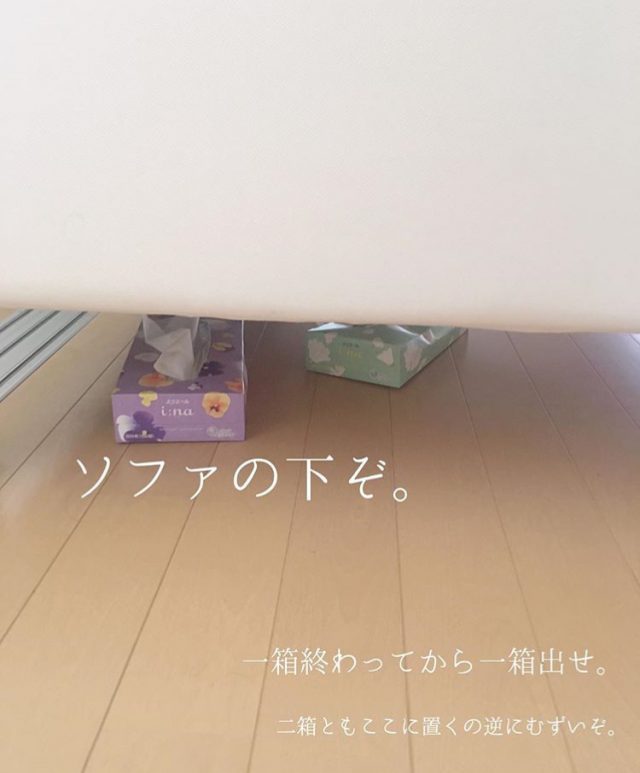 ソファーの下にあるティッシュ