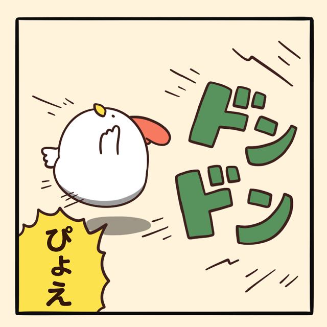 毎日でぶどり連載_でぶどりの暮らし第9回「真夜中の訪問者」_ドアを叩かれて驚くでぶどり