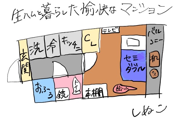 【おもいでの部屋】生ハムと暮らした愉快なマンション|しぬこ しぬこさんの間取り図