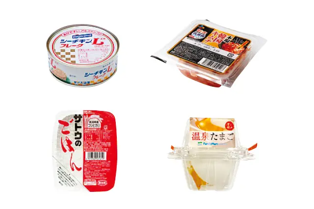 ツナ缶、キムチ、ごはん、温泉たまご