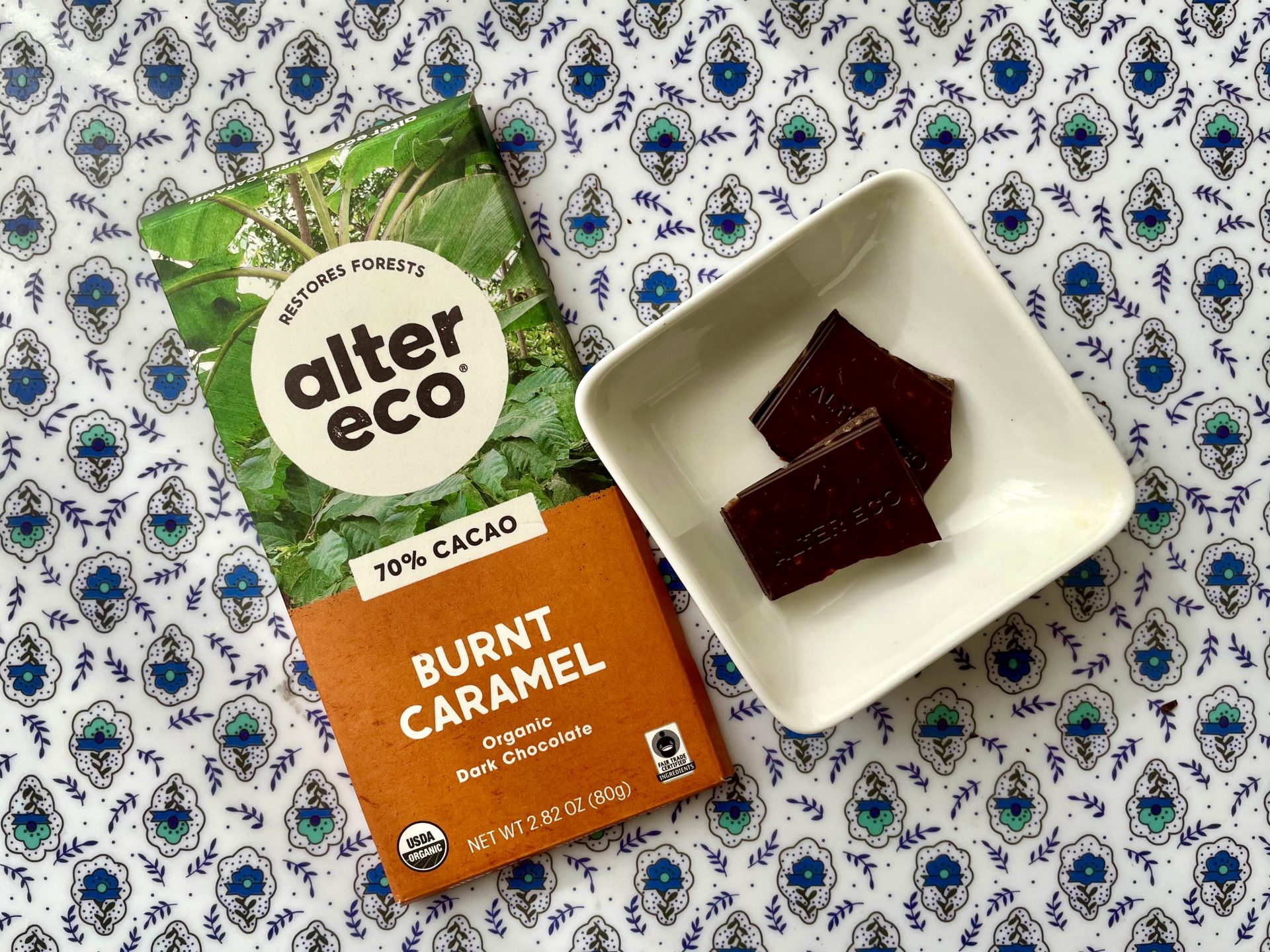  Alter Eco オーガニックダークチョコレートバー, 焦がしキャラメル, 70% Cacao,80g 