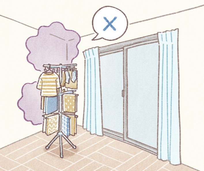 部屋の隅に湿気がこもっている様子
