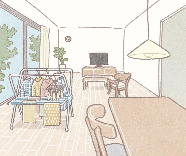 広い空間で部屋干ししている様子