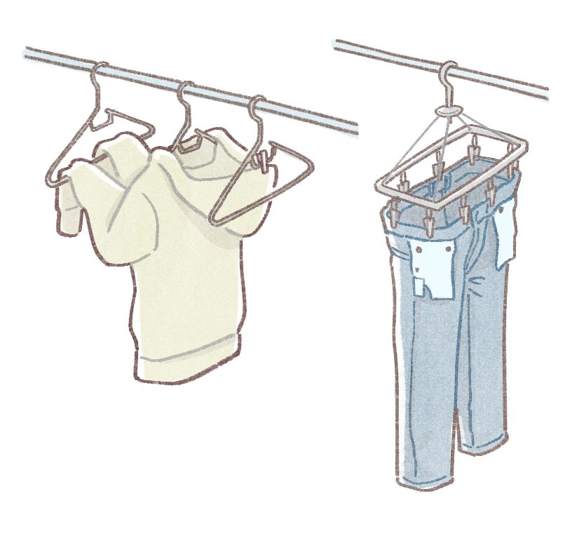 パーカーとズボンを速く乾かすコツは布が重なっている部分を乾きやすくすること