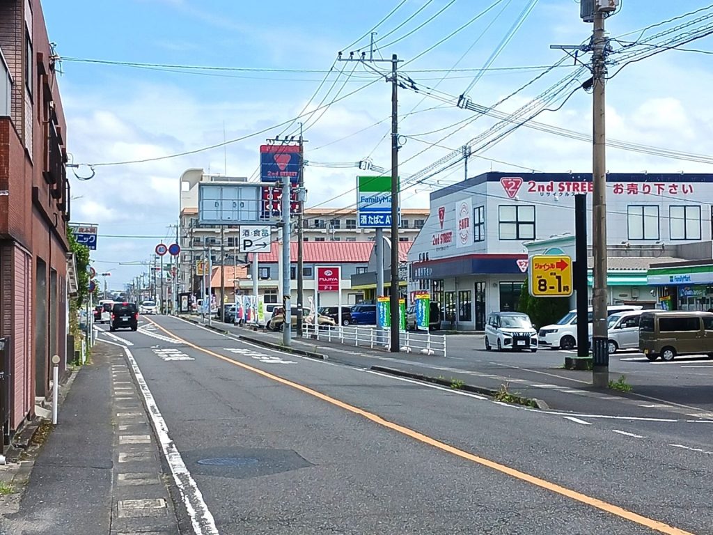 国道225号線沿いの商業施設付近の光景